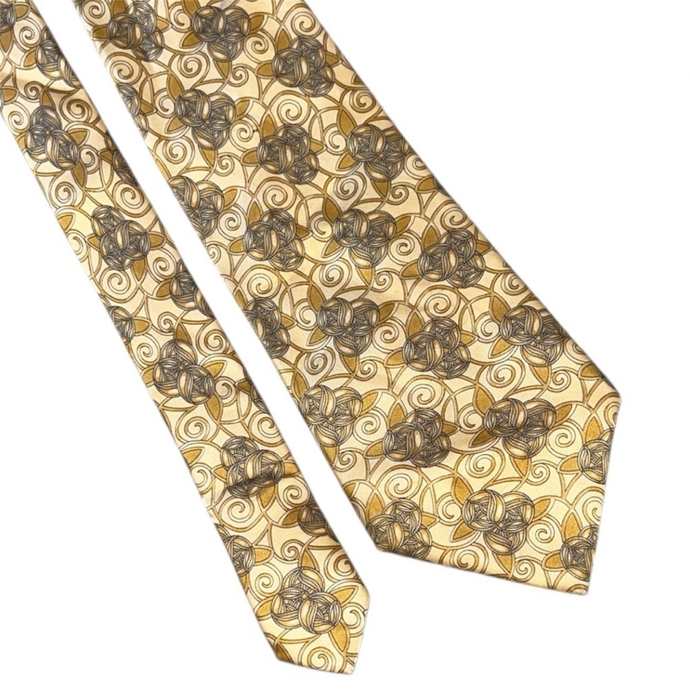 Vintage Made in France Lanvin Gold and Brown Patterned Tie 60”